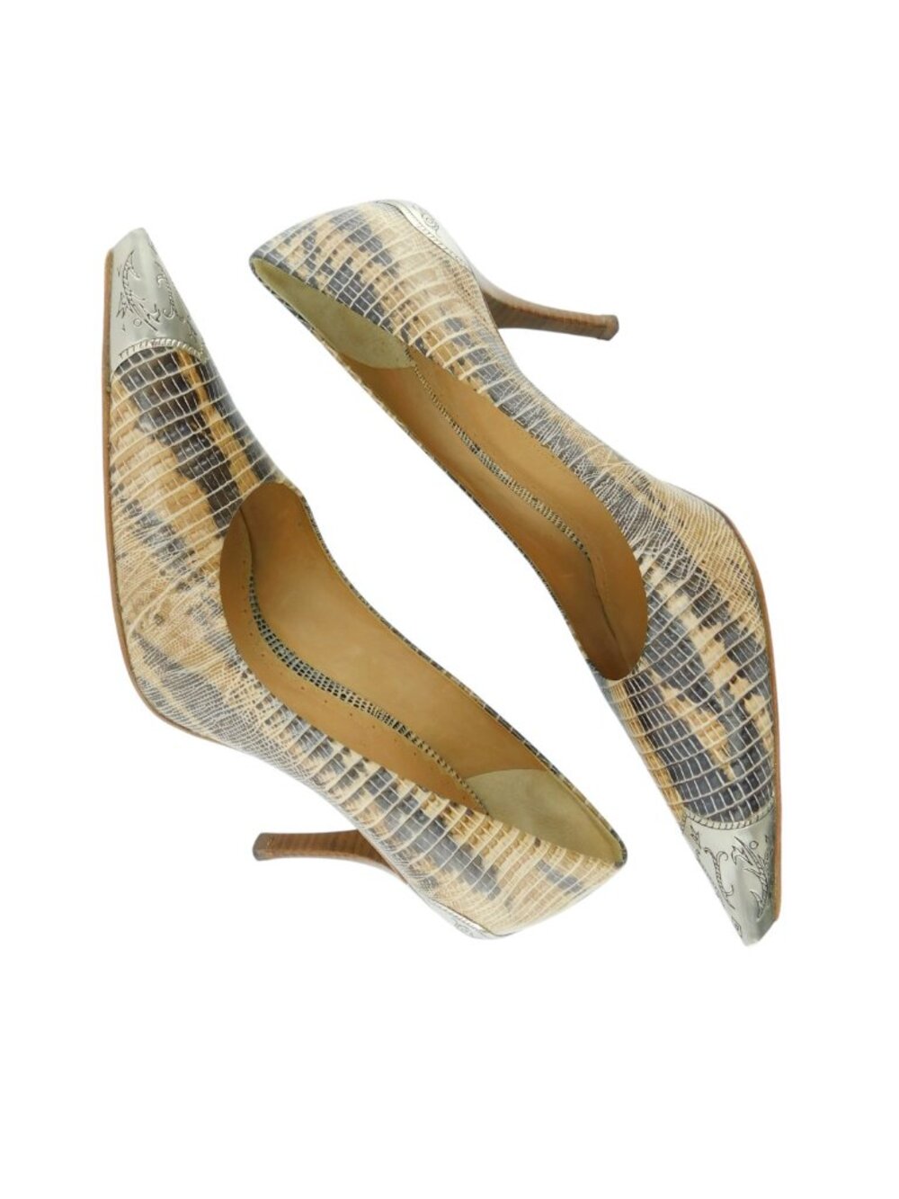 J Vincent Snake Print Leather Western Metal Tip Toe Heel Pumps 7.5 - Picture 5 of 12